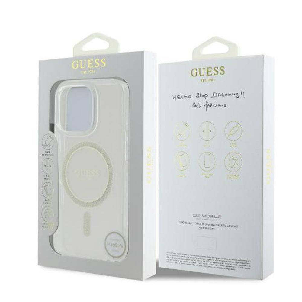 MagSafe cover til Apple iPhone 16 Pro, Guess, IML Glitter Ring, Transparent GUHMP16LHFGERET