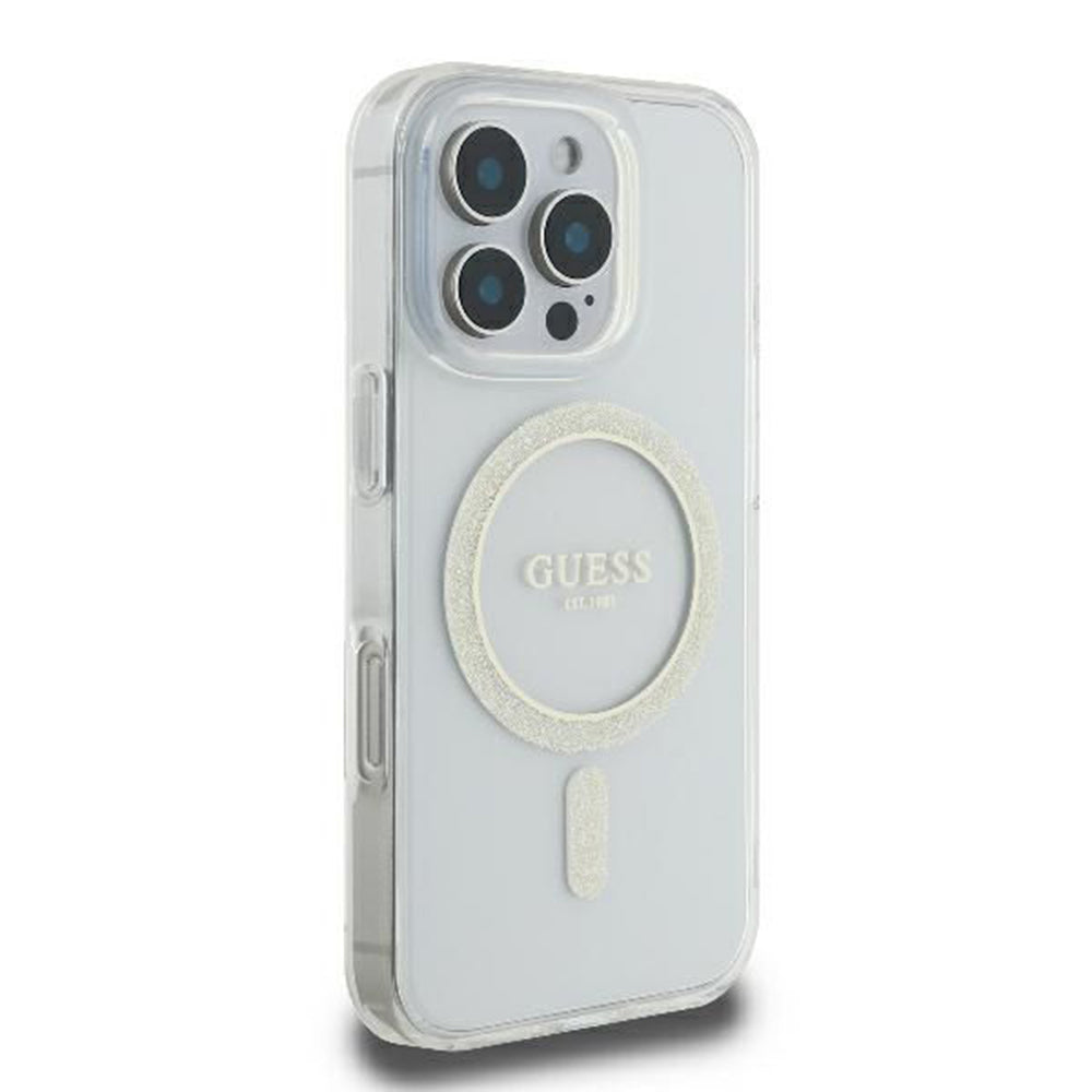 MagSafe cover til Apple iPhone 16 Pro, Guess, IML Glitter Ring, Transparent GUHMP16LHFGERET