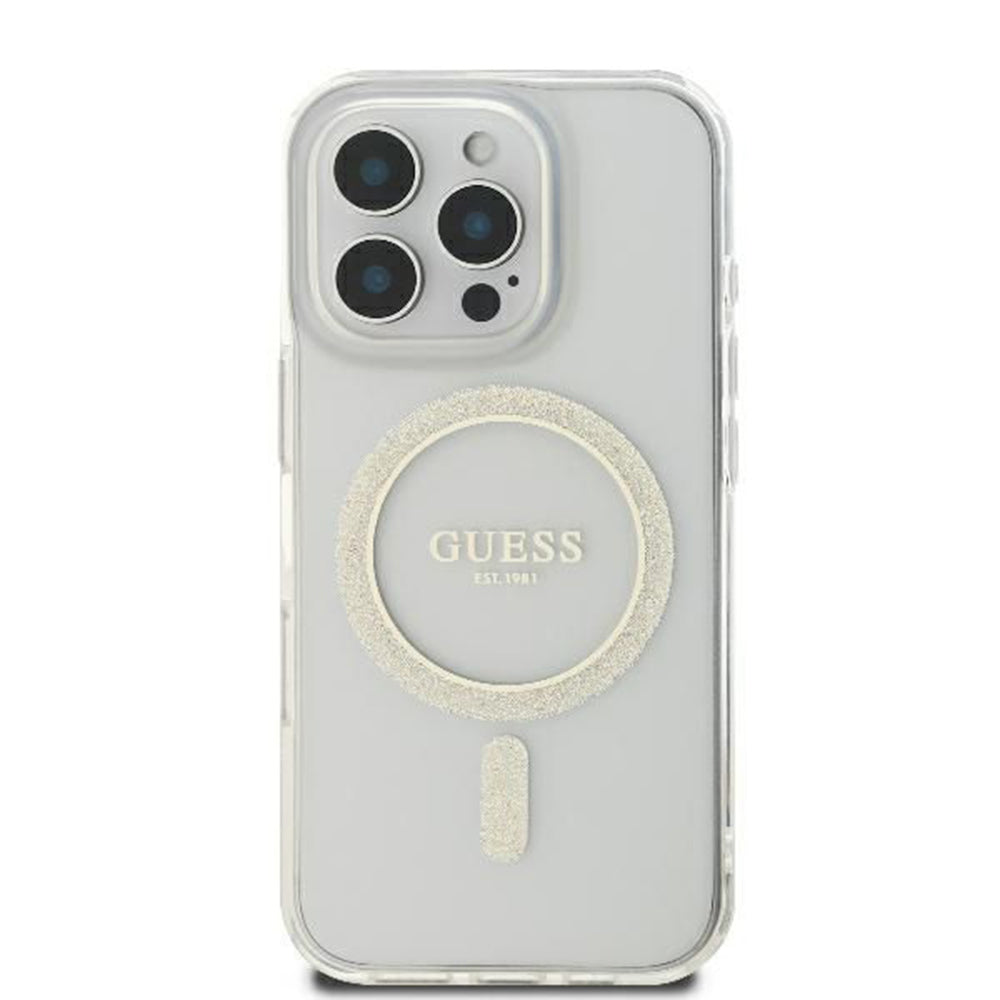 MagSafe cover til Apple iPhone 16 Pro, Guess, IML Glitter Ring, Transparent GUHMP16LHFGERET