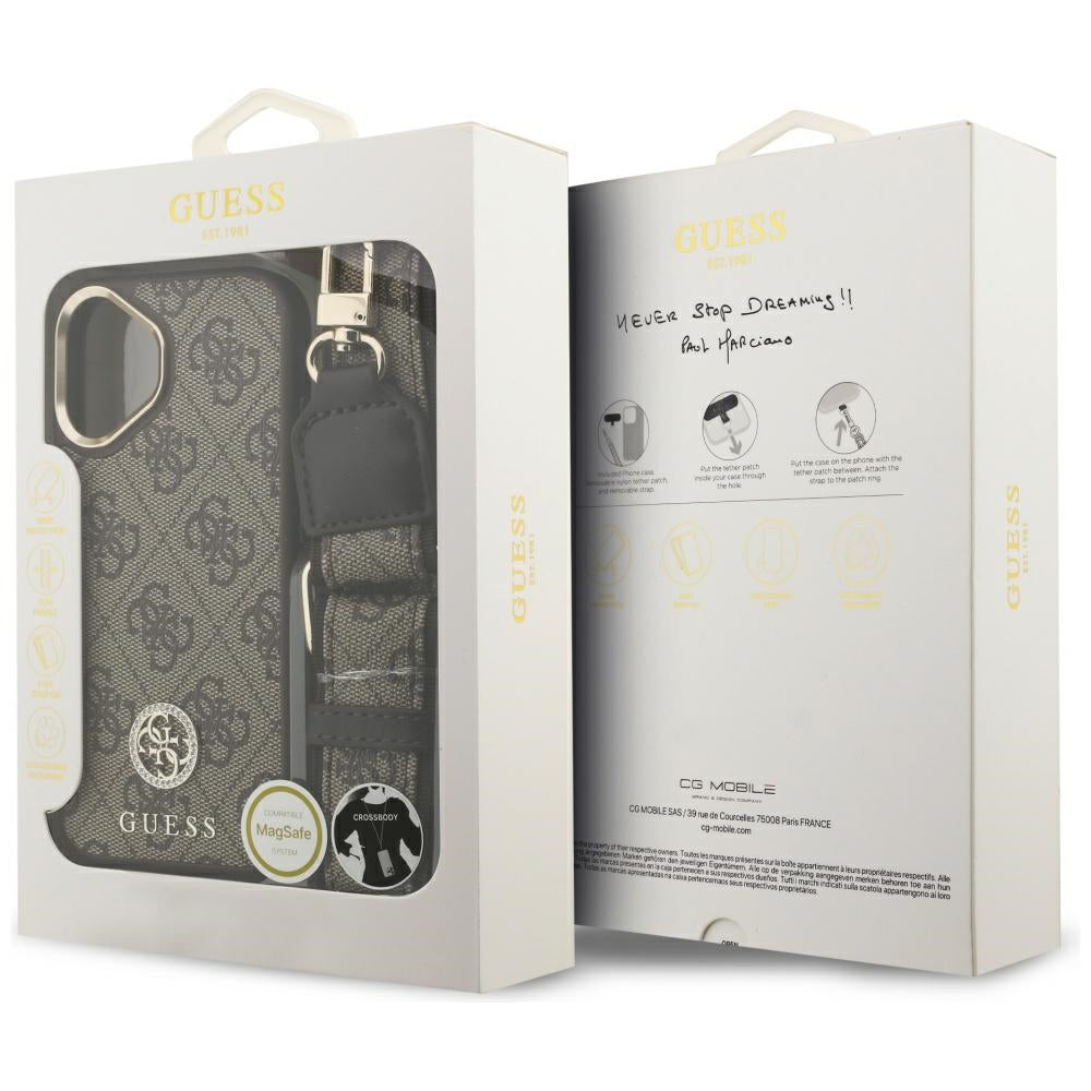 MagSafe cover til Apple iPhone 17, Guess, 4G Strass Logo med stor rem, Brun, Genforseglet