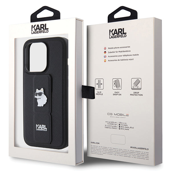 MagSafe cover til Apple iPhone 14 Pro, Karl Lagerfeld, Saffiano Gripstand Choupette, Sort