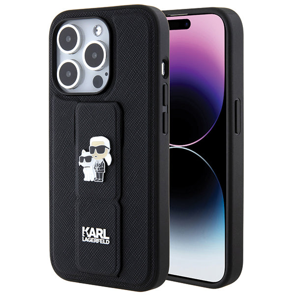 MagSafe cover til Apple iPhone 14 Pro, Karl Lagerfeld, Saffiano Gripstand Karl & Choupette, Sort