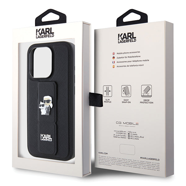 MagSafe cover til Apple iPhone 14 Pro, Karl Lagerfeld, Saffiano Gripstand Karl & Choupette, Sort