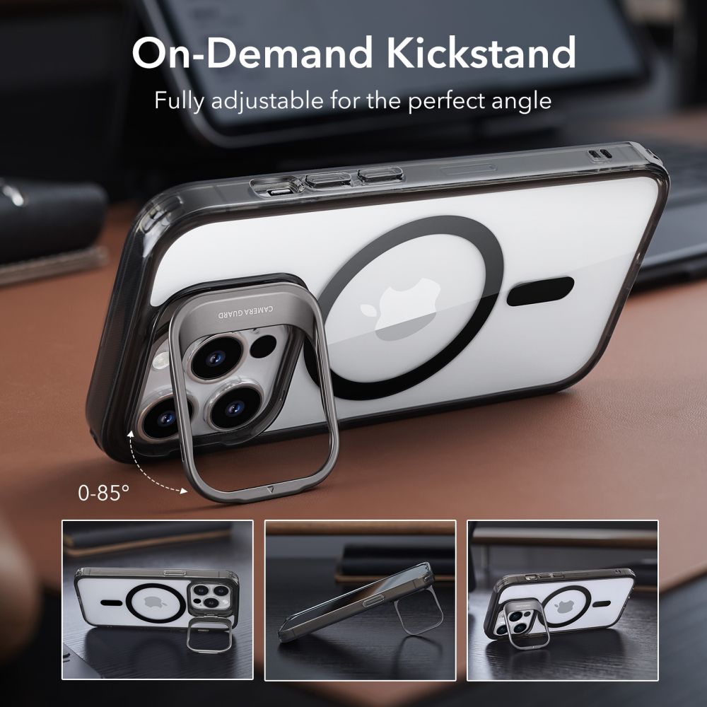 MagSafe cover til Apple iPhone 14 Pro Max, ESR, Classic Kickstand, Sort Transparent
