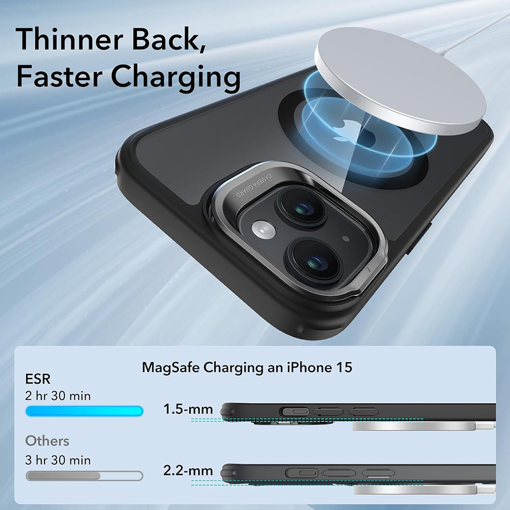 MagSafe-etui til Apple iPhone 15, ESR, Classic Hybrid Kickstand, Sort Transparent