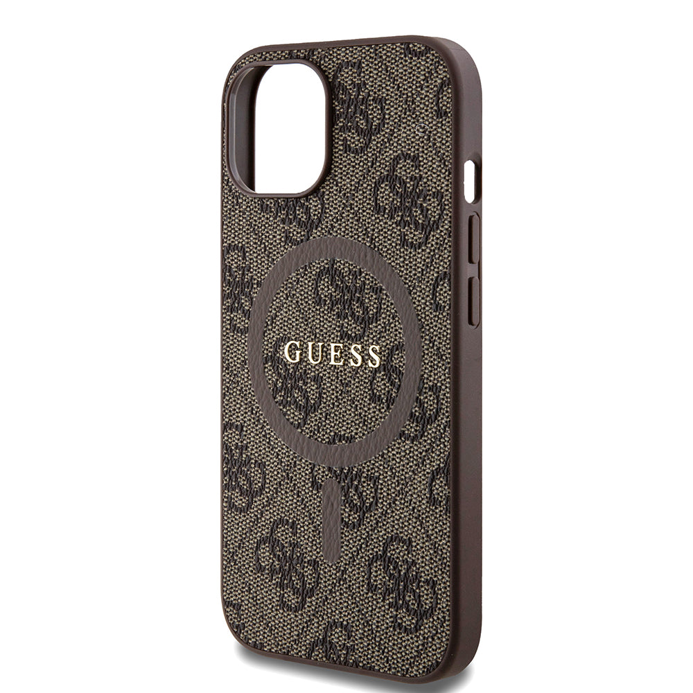 MagSafe Case for Apple iPhone 15, Guess, 4G Collection, Brown