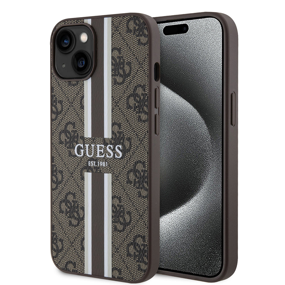 MagSafe cover til Apple iPhone 15, Guess, 4G Printed Stripes, Brun