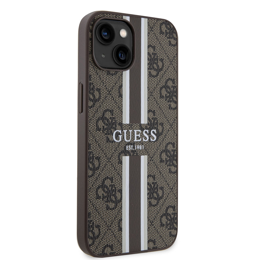 MagSafe cover til Apple iPhone 15, Guess, 4G Printed Stripes, Brun