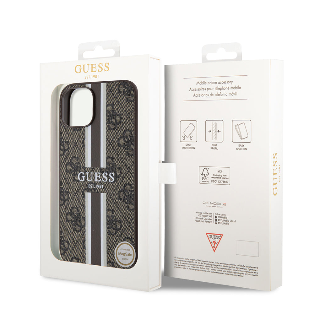 MagSafe cover til Apple iPhone 15, Guess, 4G Printed Stripes, Brun