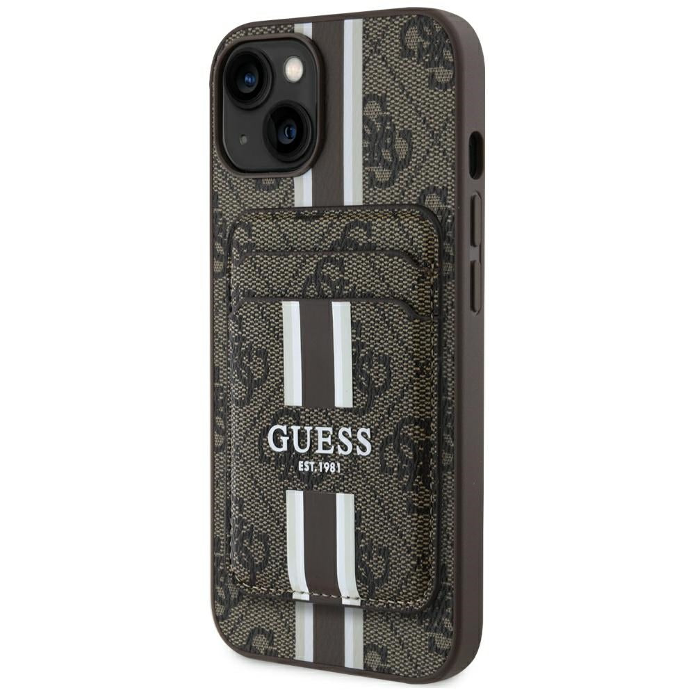 MagSafe-etui til Apple iPhone 15, Guess, Cardslot 4G Stripes, Brun