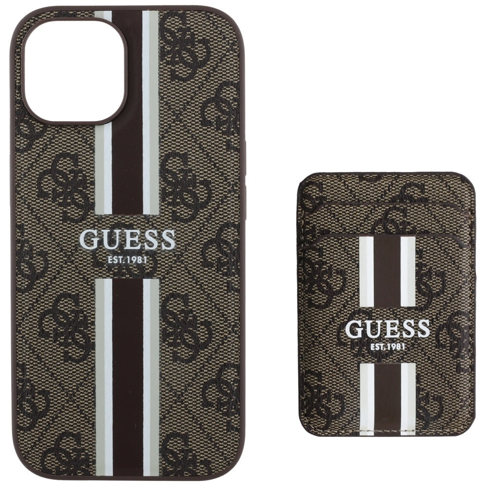 MagSafe-etui til Apple iPhone 15, Guess, Cardslot 4G Stripes, Brun
