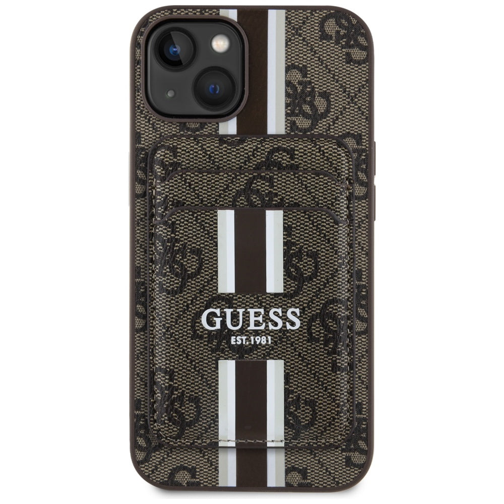 MagSafe-etui til Apple iPhone 15, Guess, Cardslot 4G Stripes, Brun