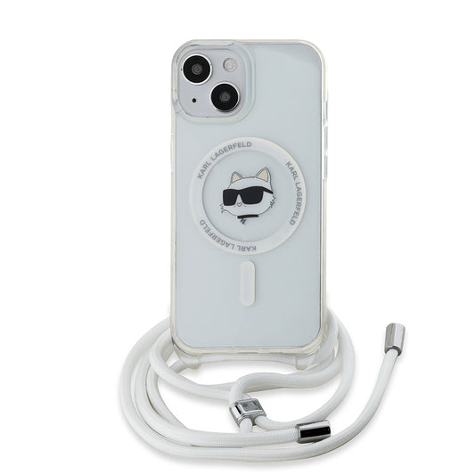 MagSafe cover til Apple iPhone 15, Karl Lagerfeld, IML Crossbody Choupette's Head with Strap, Transparent