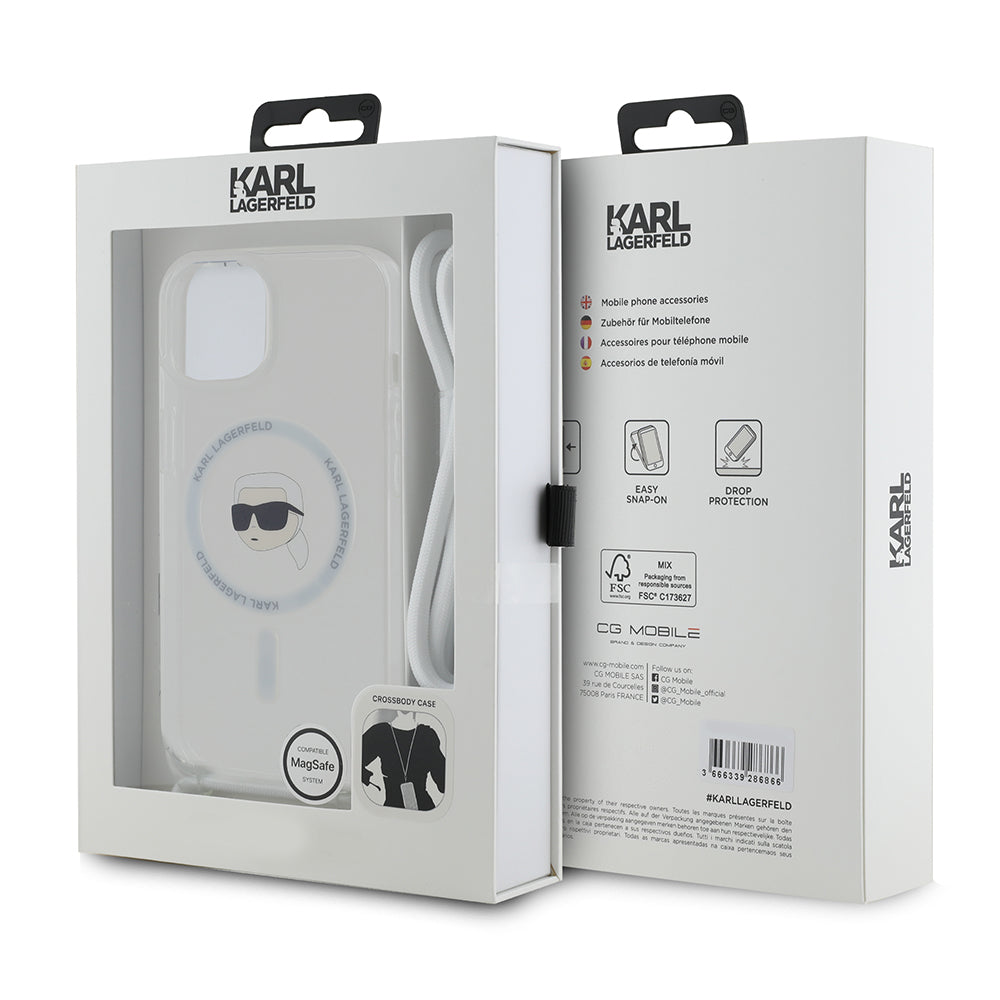 MagSafe cover til Apple iPhone 15, Karl Lagerfeld, IML Crossbody Karl's Head, Gennemsigtig