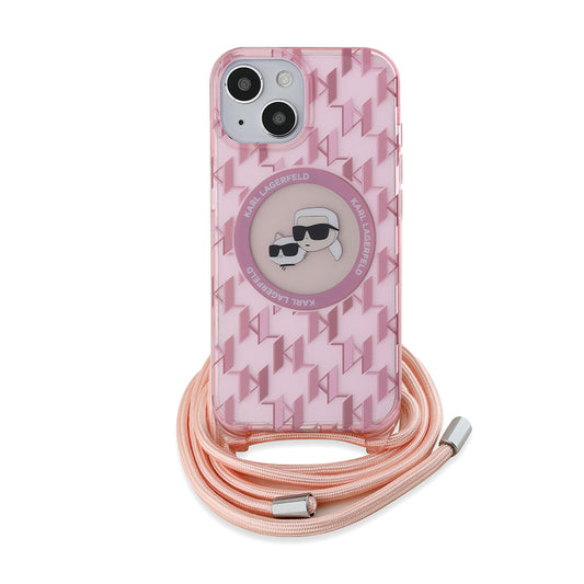 MagSafe cover til Apple iPhone 15, Karl Lagerfeld, IML Crossbody Monogram Karl & Choupette's Heads, Pink