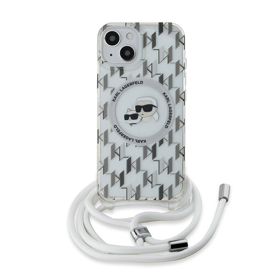 MagSafe cover til Apple iPhone 15, Karl Lagerfeld, IML Crossbody Monogram Karl & Choupette's Heads, Gennemsigtig