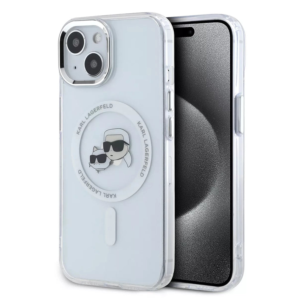 MagSafe cover til Apple iPhone 15, Karl Lagerfeld, IML Metal Karl & Choupette's Heads, Hvid