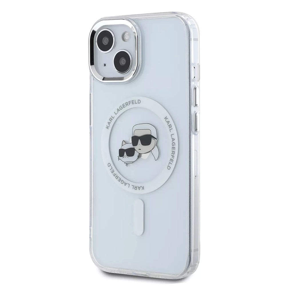 MagSafe cover til Apple iPhone 15, Karl Lagerfeld, IML Metal Karl & Choupette's Heads, Hvid