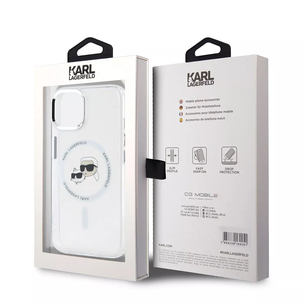 MagSafe cover til Apple iPhone 15, Karl Lagerfeld, IML Metal Karl & Choupette's Heads, Hvid