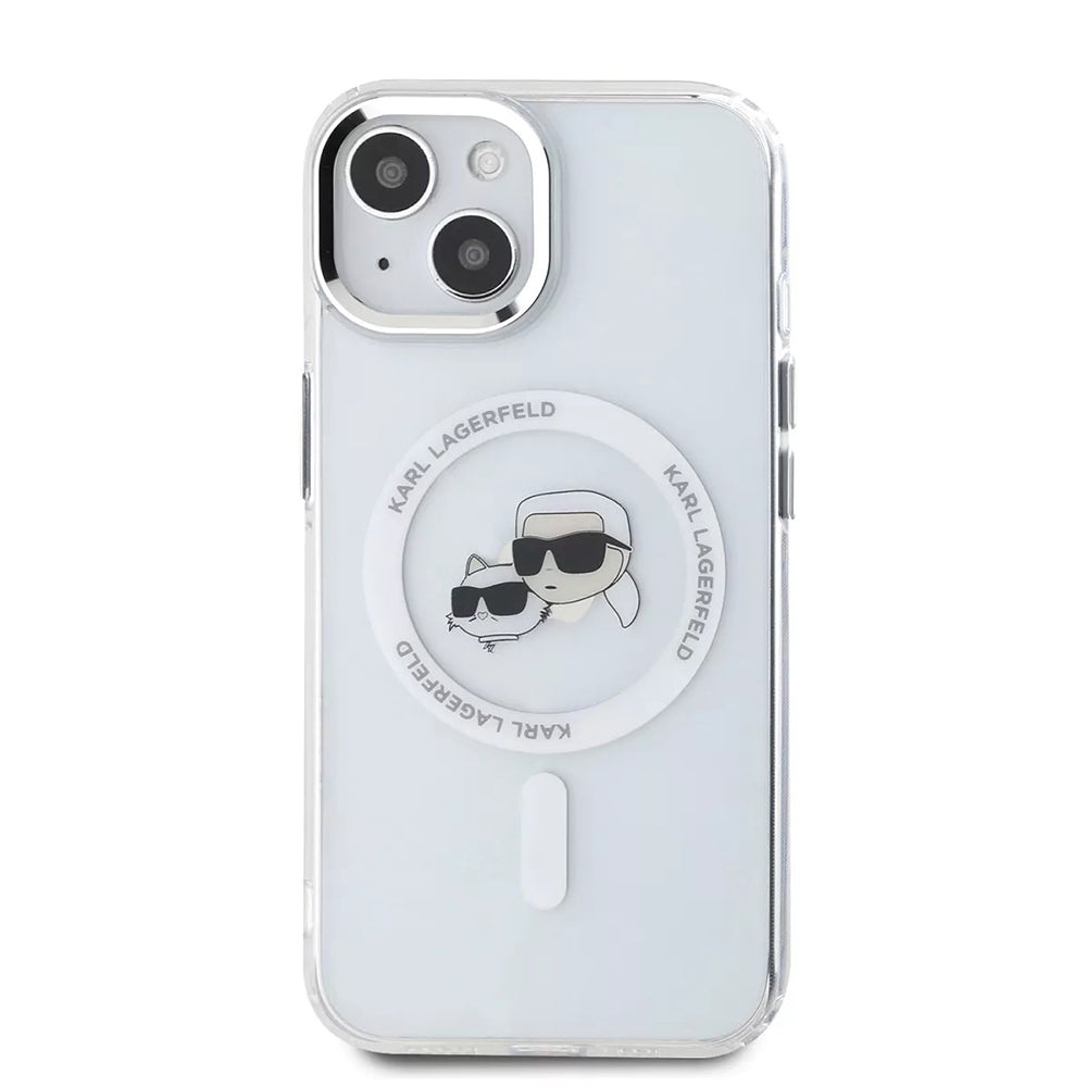 MagSafe cover til Apple iPhone 15, Karl Lagerfeld, IML Metal Karl & Choupette's Heads, Hvid