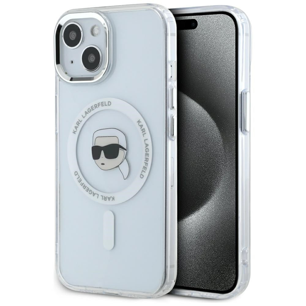 MagSafe cover til Apple iPhone 15, Karl Lagerfeld, IML Metal Karl's Head, Hvid