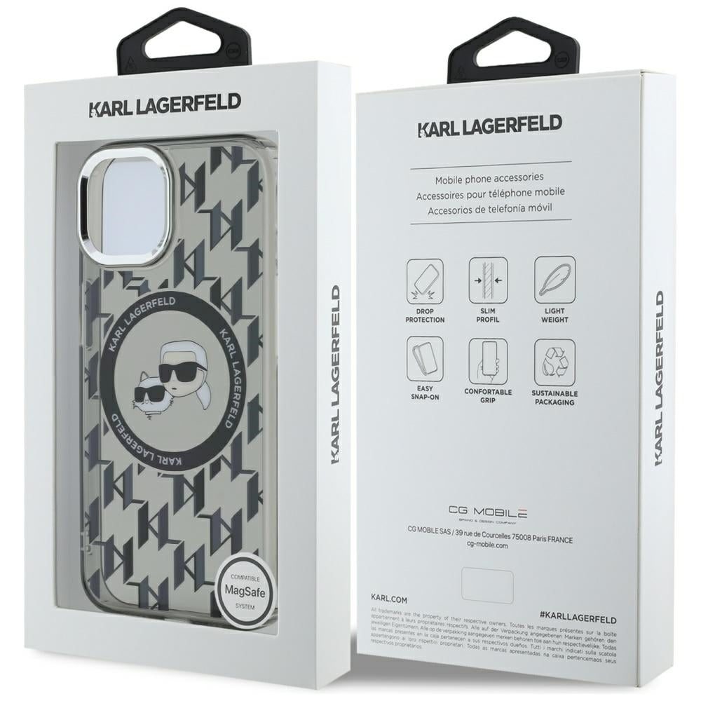 MagSafe cover til Apple iPhone 15, Karl Lagerfeld, IML Monogram Karl & Choupette's Heads, Sort