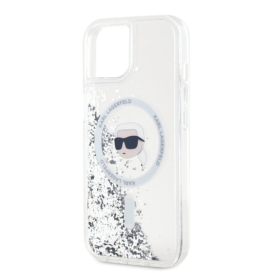 MagSafe cover til Apple iPhone 15, Karl Lagerfeld, Liquid Glitter Karl's Head, Transparent