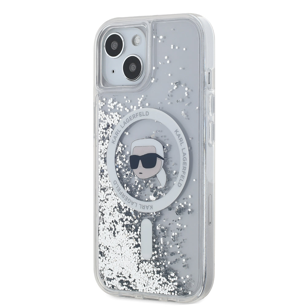 MagSafe cover til Apple iPhone 15, Karl Lagerfeld, Liquid Glitter Karl's Head, Transparent