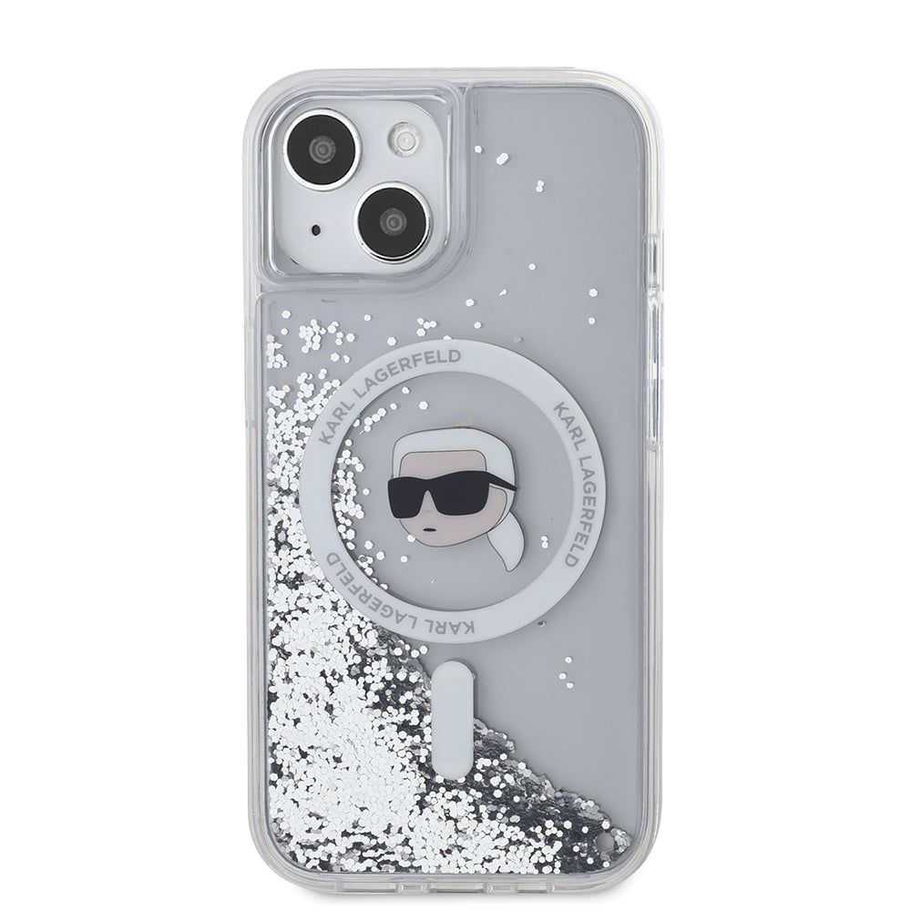 MagSafe cover til Apple iPhone 15, Karl Lagerfeld, Liquid Glitter Karl's Head, Transparent