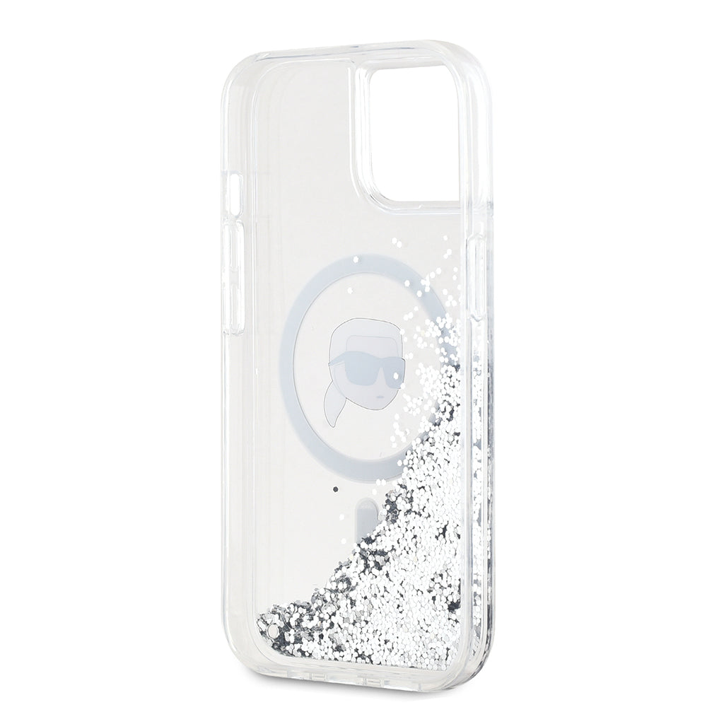 MagSafe cover til Apple iPhone 15, Karl Lagerfeld, Liquid Glitter Karl's Head, Transparent