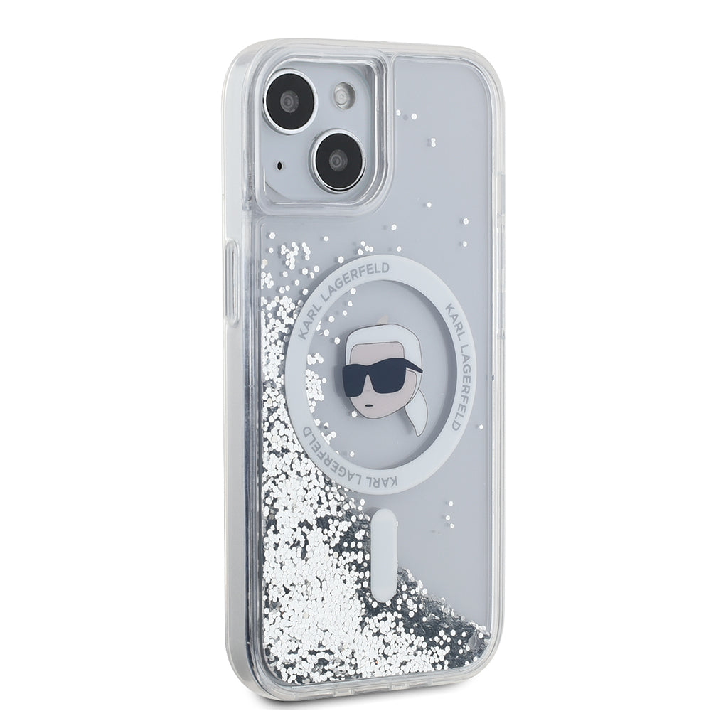 MagSafe cover til Apple iPhone 15, Karl Lagerfeld, Liquid Glitter Karl's Head, Transparent
