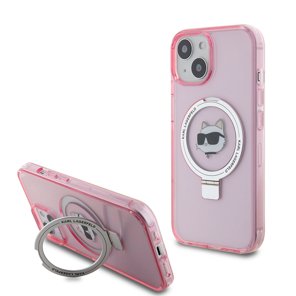 MagSafe cover til Apple iPhone 15, Karl Lagerfeld, Ring Stand Choupette's Head, Pink