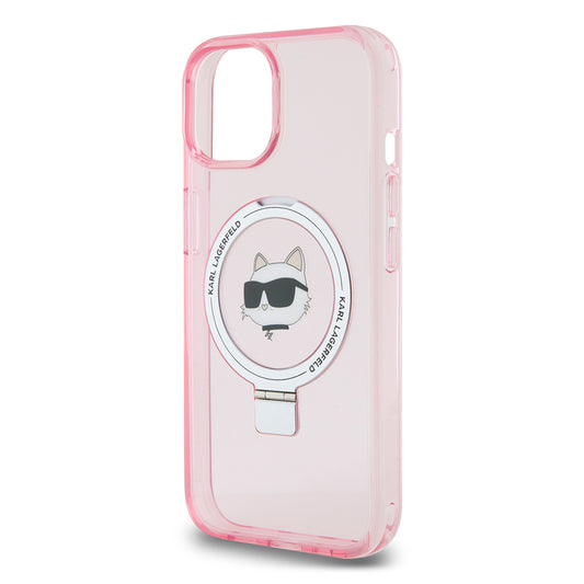 MagSafe cover til Apple iPhone 15, Karl Lagerfeld, Ring Stand Choupette's Head, Pink