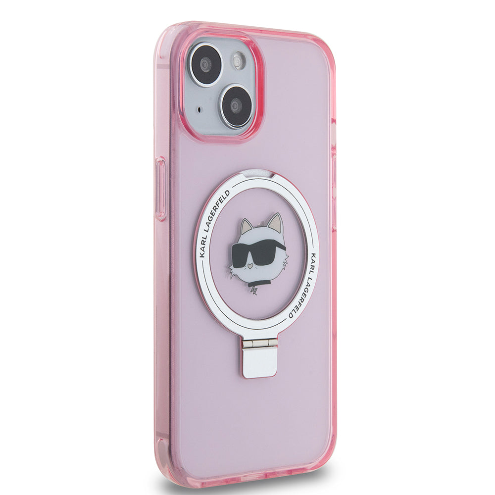 MagSafe cover til Apple iPhone 15, Karl Lagerfeld, Ring Stand Choupette's Head, Pink