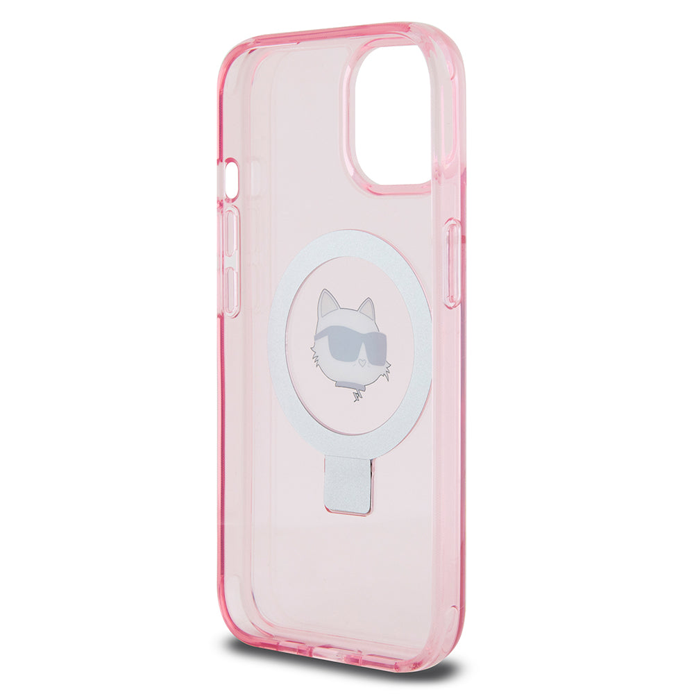 MagSafe cover til Apple iPhone 15, Karl Lagerfeld, Ring Stand Choupette's Head, Pink