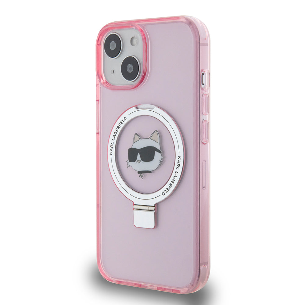MagSafe cover til Apple iPhone 15, Karl Lagerfeld, Ring Stand Choupette's Head, Pink