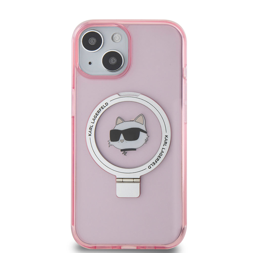 MagSafe cover til Apple iPhone 15, Karl Lagerfeld, Ring Stand Choupette's Head, Pink