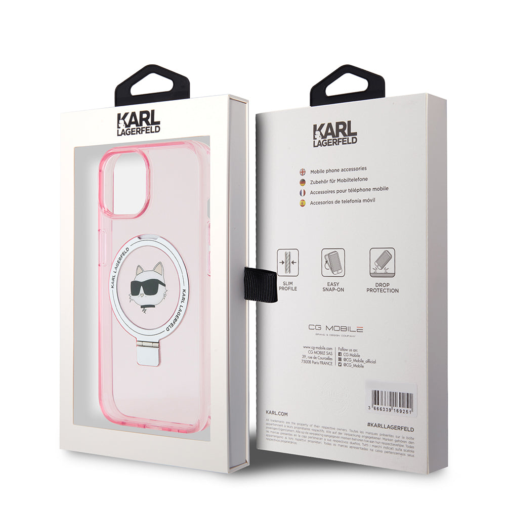 MagSafe cover til Apple iPhone 15, Karl Lagerfeld, Ring Stand Choupette's Head, Pink
