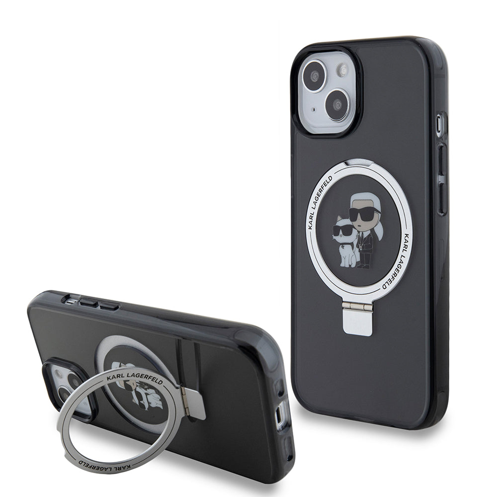 MagSafe cover til Apple iPhone 15, Karl Lagerfeld, Ring Stand Karl & Choupette, Sort