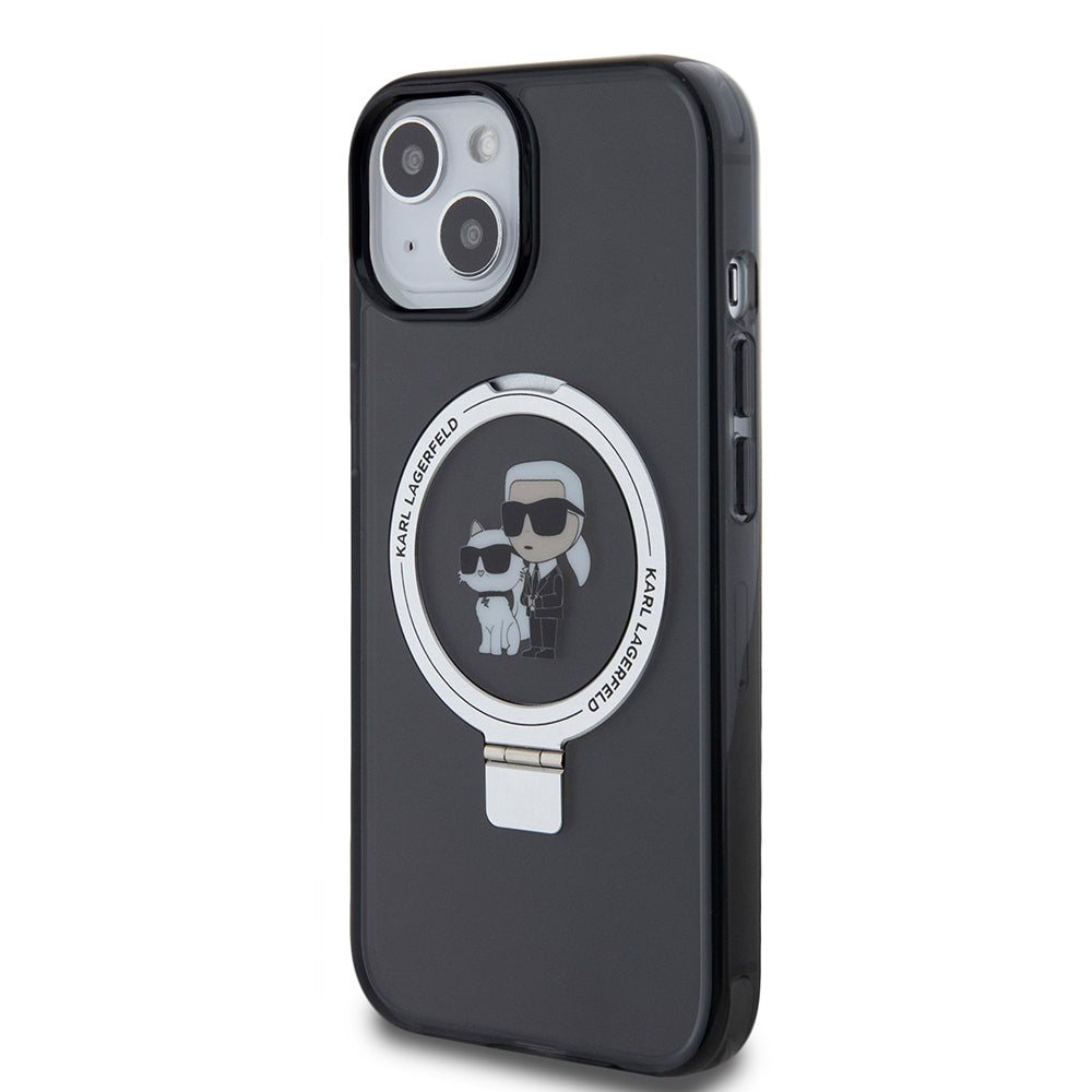 MagSafe cover til Apple iPhone 15, Karl Lagerfeld, Ring Stand Karl & Choupette, Sort