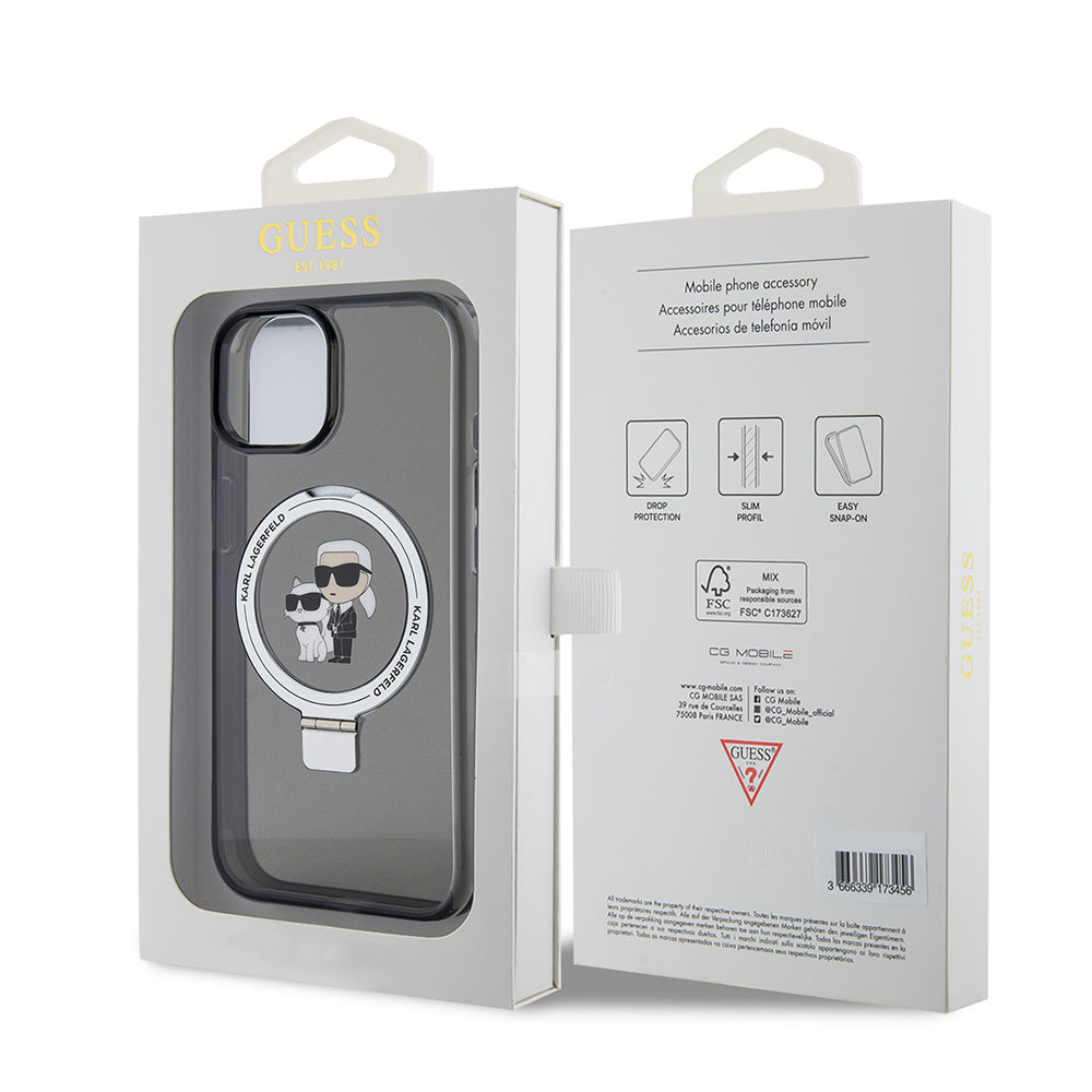 MagSafe cover til Apple iPhone 15, Karl Lagerfeld, Ring Stand Karl & Choupette, Sort