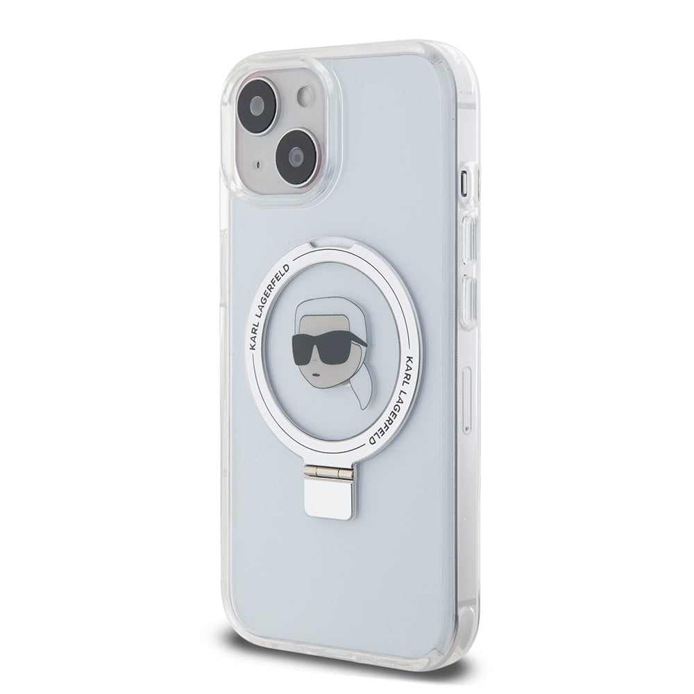 MagSafe cover til Apple iPhone 15, Karl Lagerfeld, Ring Stand Karl's Head, Hvid