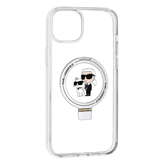 MagSafe cover til Apple iPhone 15 Plus, Karl Lagerfeld, Ringstand Karl og Choupette, Hvid
