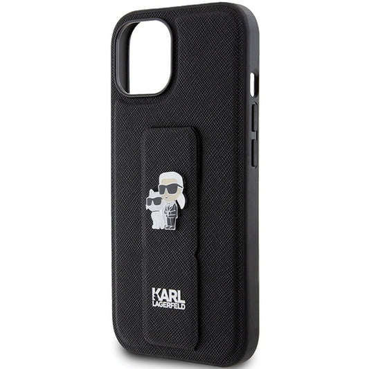 MagSafe cover til Apple iPhone 15, Karl Lagerfeld, Saffiano Gripstand Karl & Choupette, Sort
