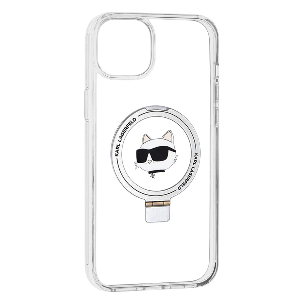 MagSafe cover til Apple iPhone 15 Plus / 14 Plus, Karl Lagerfeld, Ring Stand Choupette's Head, Hvid