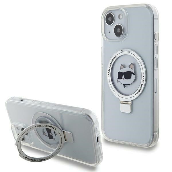 MagSafe cover til Apple iPhone 15 Plus / 14 Plus, Karl Lagerfeld, Ring Stand Choupette's Head, Hvid