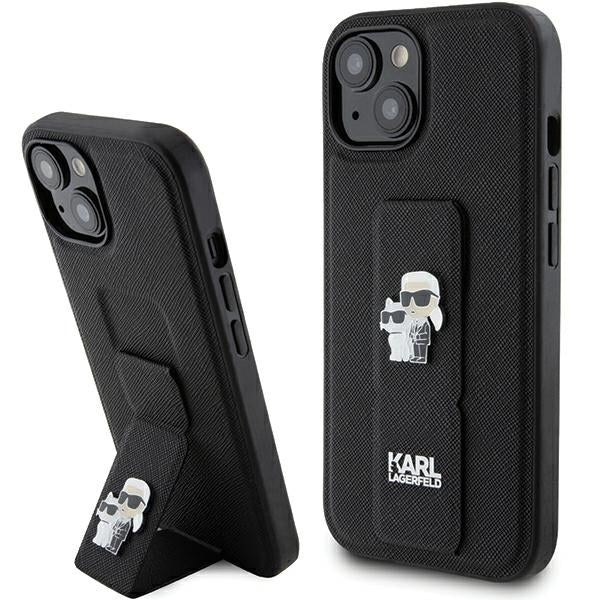 MagSafe cover til Apple iPhone 15 Plus / 14 Plus, Karl Lagerfeld, Saffiano Gripstand Karl & Choupette, Sort