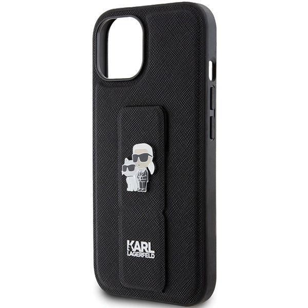 MagSafe cover til Apple iPhone 15 Plus / 14 Plus, Karl Lagerfeld, Saffiano Gripstand Karl & Choupette, Sort