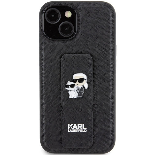 MagSafe cover til Apple iPhone 15 Plus / 14 Plus, Karl Lagerfeld, Saffiano Gripstand Karl & Choupette, Sort