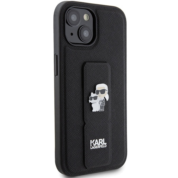 MagSafe cover til Apple iPhone 15 Plus / 14 Plus, Karl Lagerfeld, Saffiano Gripstand Karl & Choupette, Sort